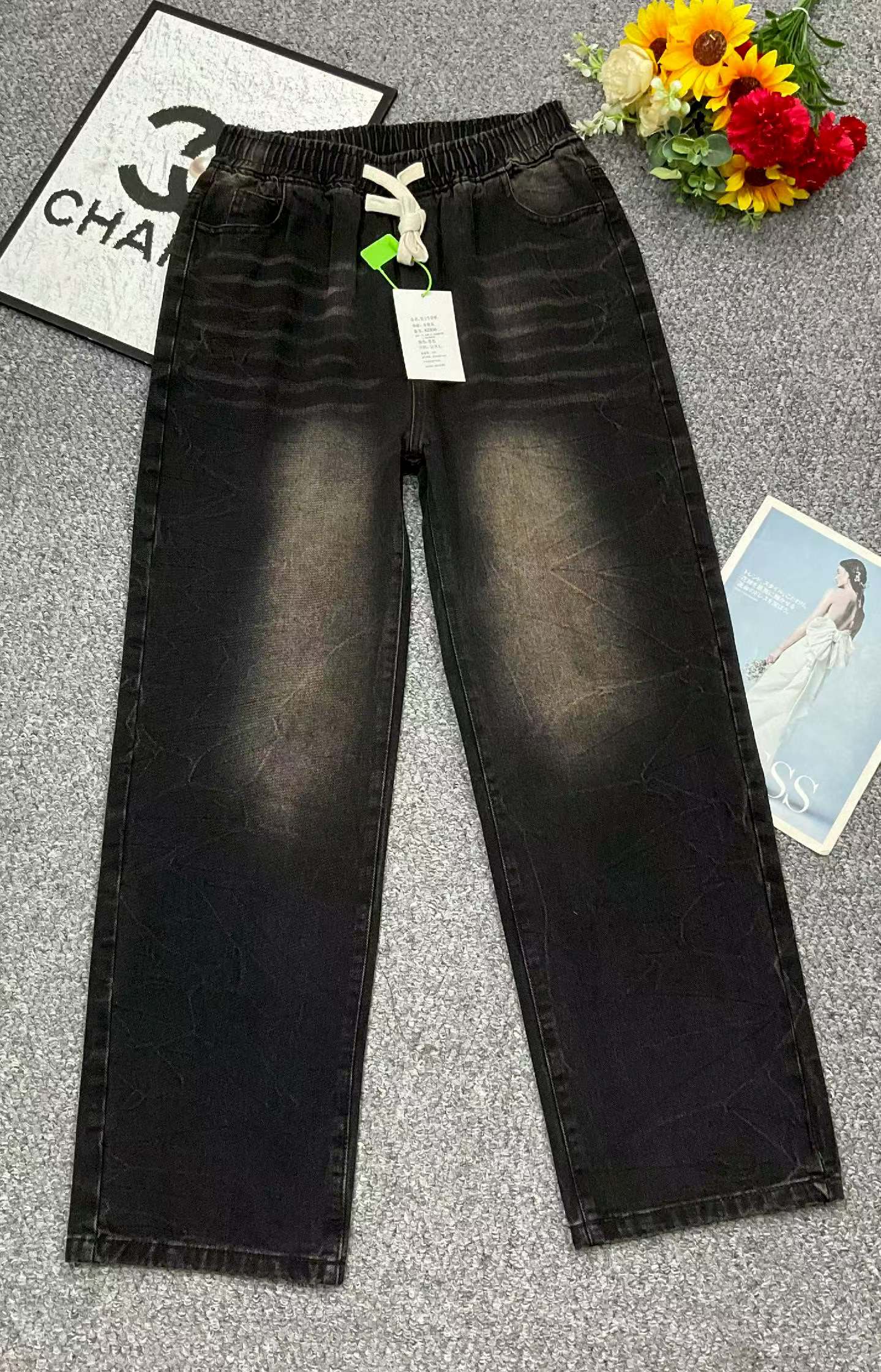 春夏季新款美式复古松紧腰男士直筒牛仔长裤，独立包装带吊牌，码