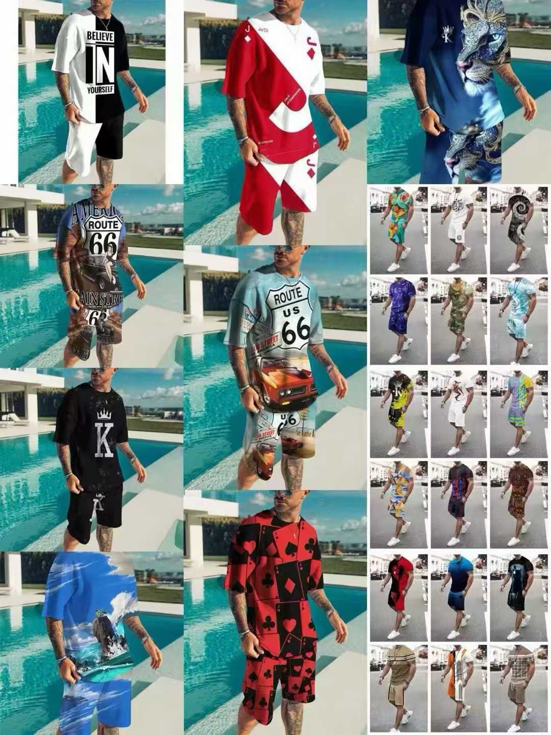 男士花短套装，12500套，全清处理