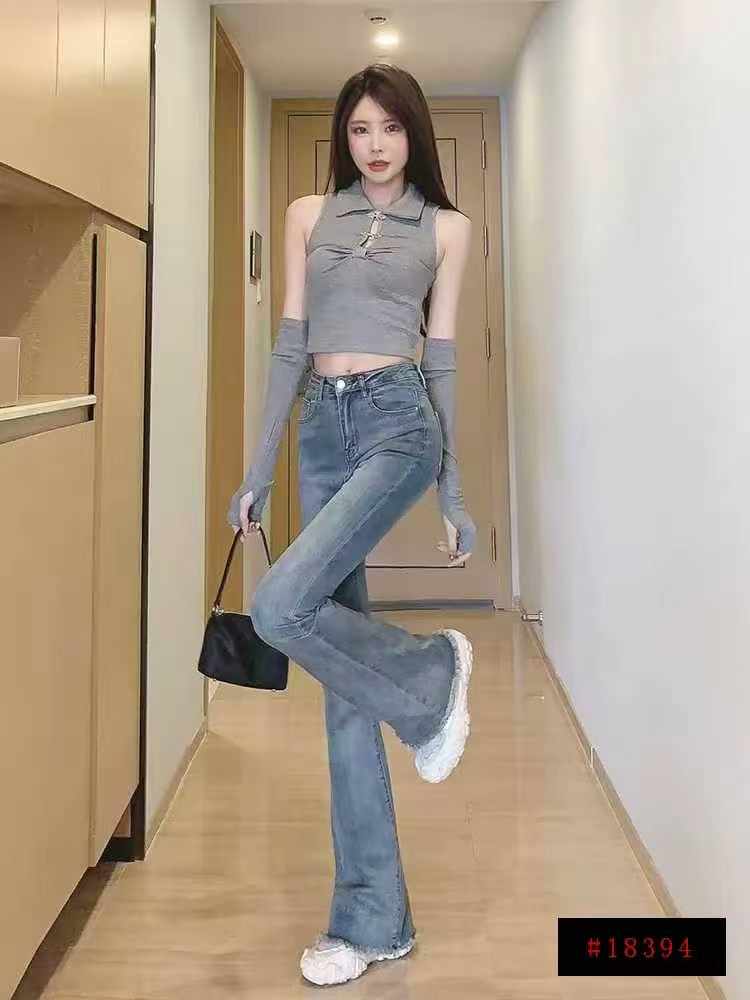 3️⃣高腰毛边微辣喇叭牛仔裤100条，码数s-l，独立包装带