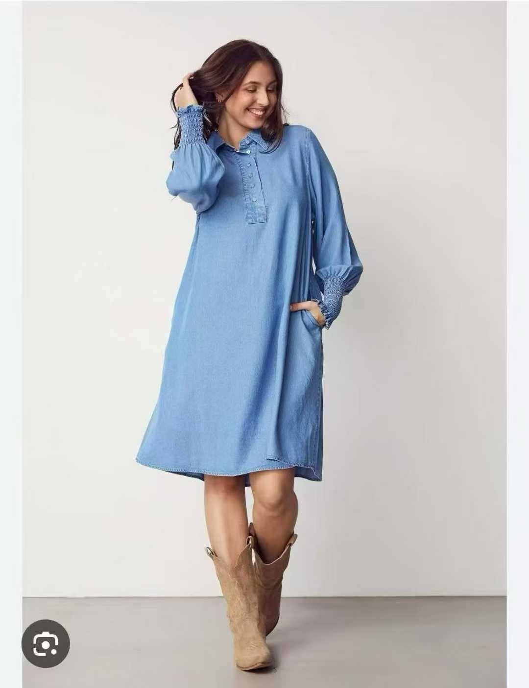 外单100%天丝长袖连衣裙，xs-xxl