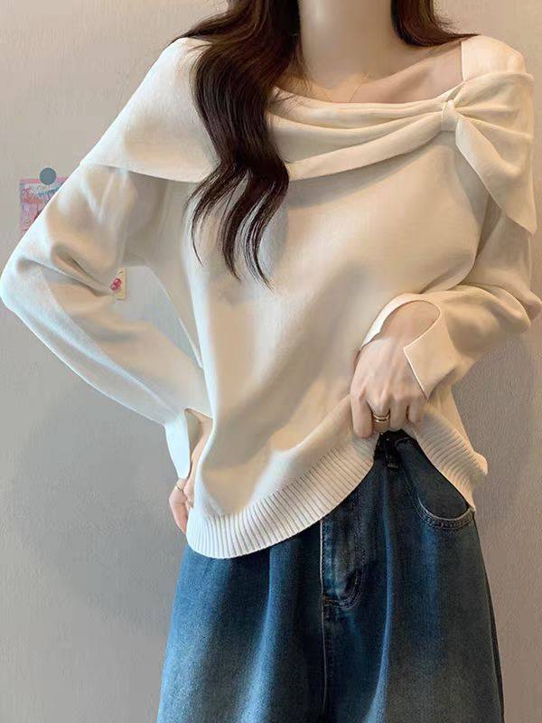 蝴蝶结针织打底衫毛衣女春秋2026大码胖mm巨好看减龄漂亮上