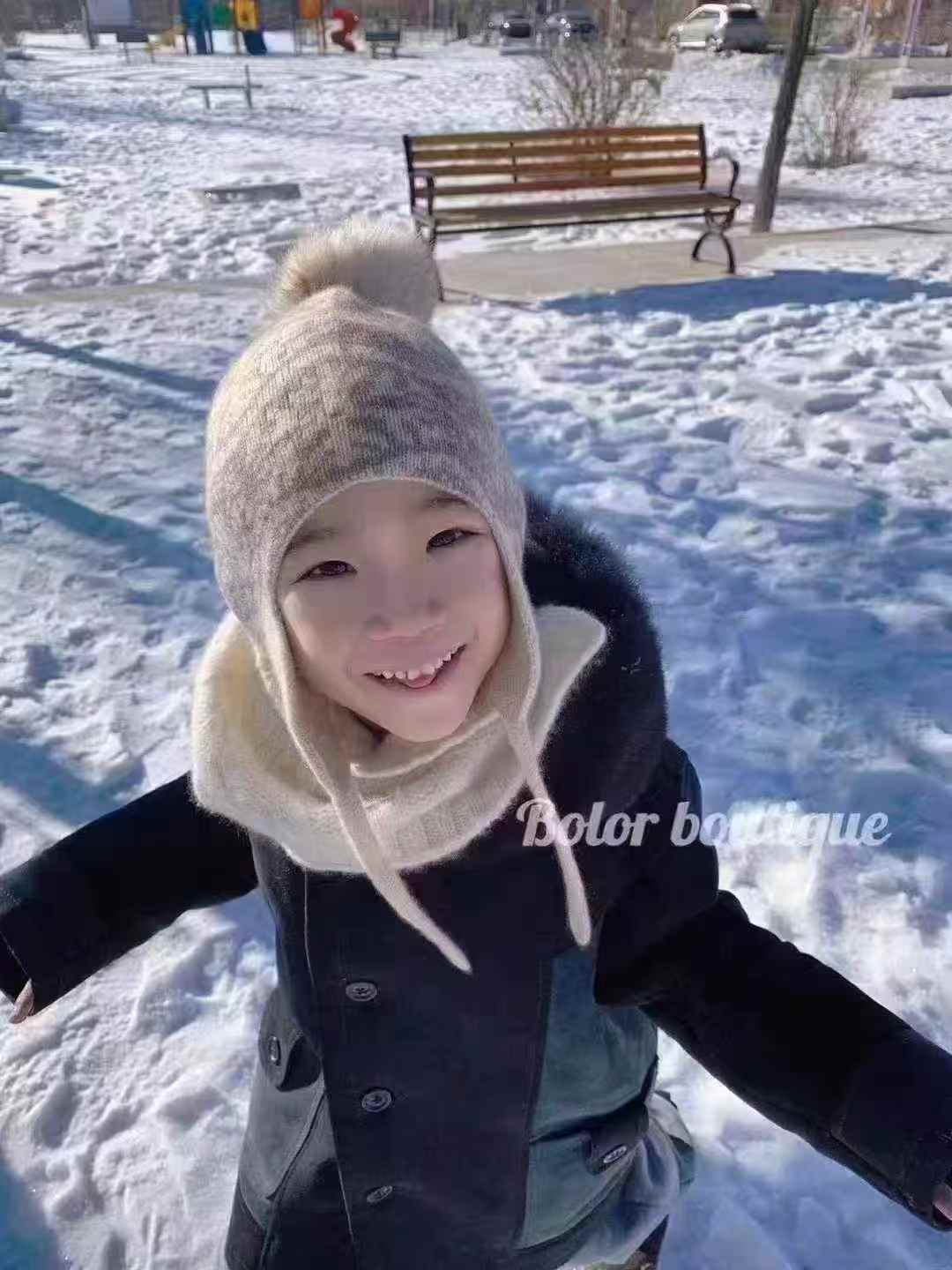 外贸女童雪尼尔护耳针织帽，单色，119个