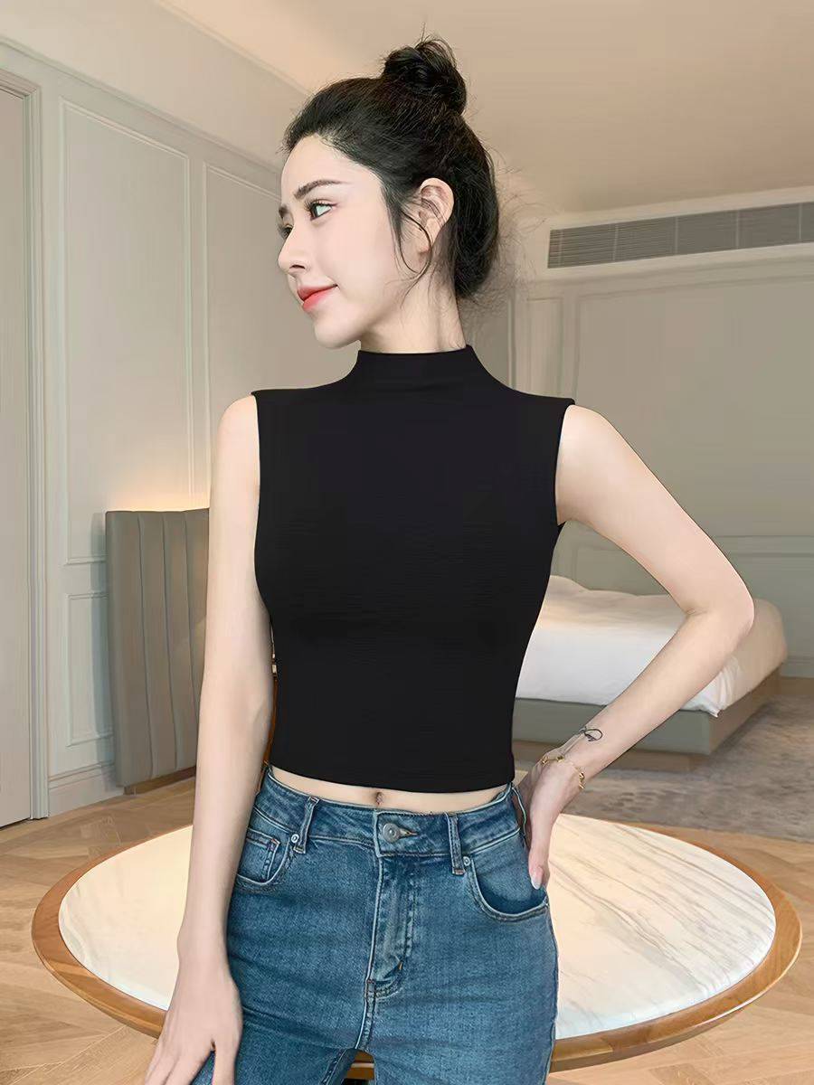 4元，外贸原单高品质，半高领背心女打底内搭针织短款上衣，32