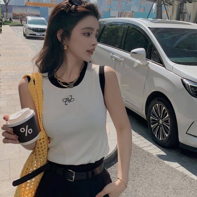 法式刺绣设计感小众吊带无袖针织夏季背心女内搭小香风修身上衣潮