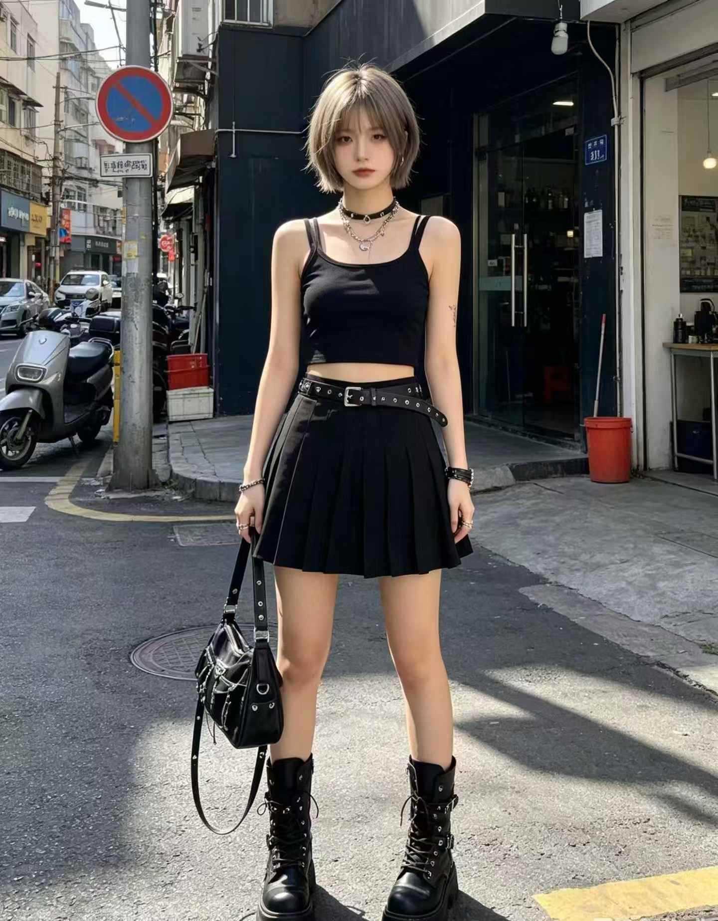 🌈120条左右黑色辣妹时尚防走光百褶裙，西装面料，均码，后