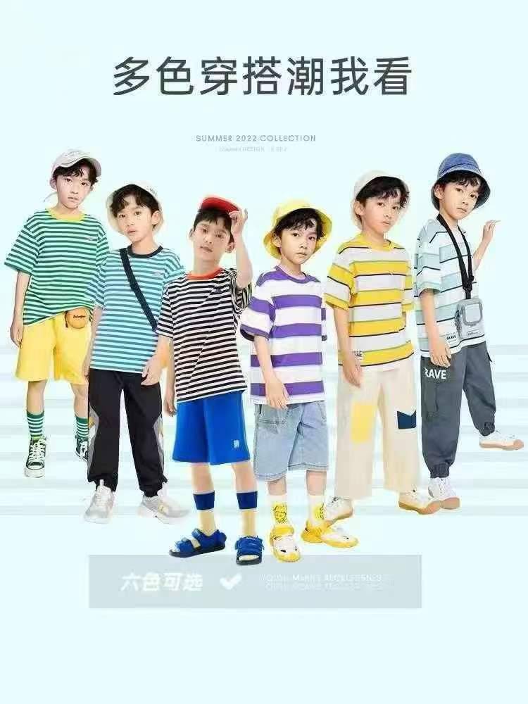 4.5元清3800件，适合3到8岁，童装条纹短袖t恤，m到x