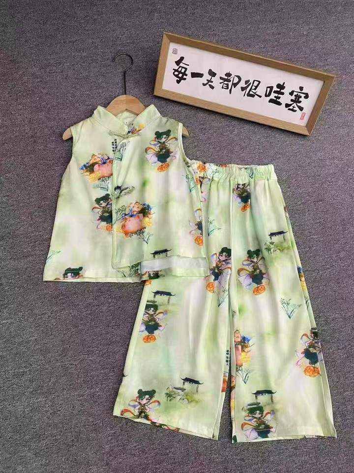 🎁童装大童新中式国风套装434套💰9.9，
盘扣设计，珍