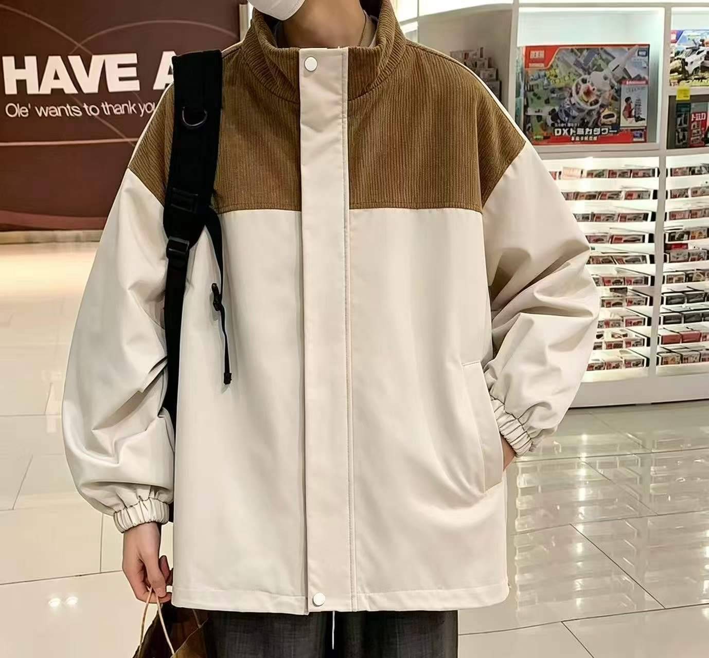 男装潮流宽松立领撞色拼接休闲夹克外套，数量：3187件，码数