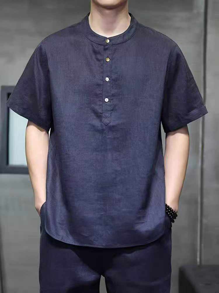 4.9清，电商仓回收432件潮牌老钱风棉麻亨利领男士短袖t恤
