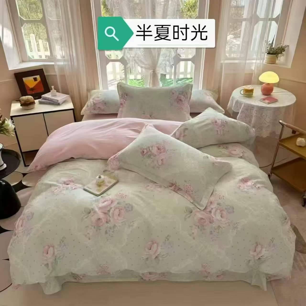 百分百全棉四件套2000套，都是小清新花型，吊边床单，信封枕