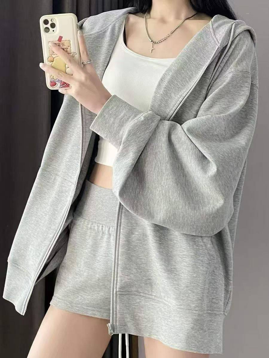 ☕️纯棉重磅拉链开衫卫衣女春秋季运动休闲连帽拉链帽衫带帽外套