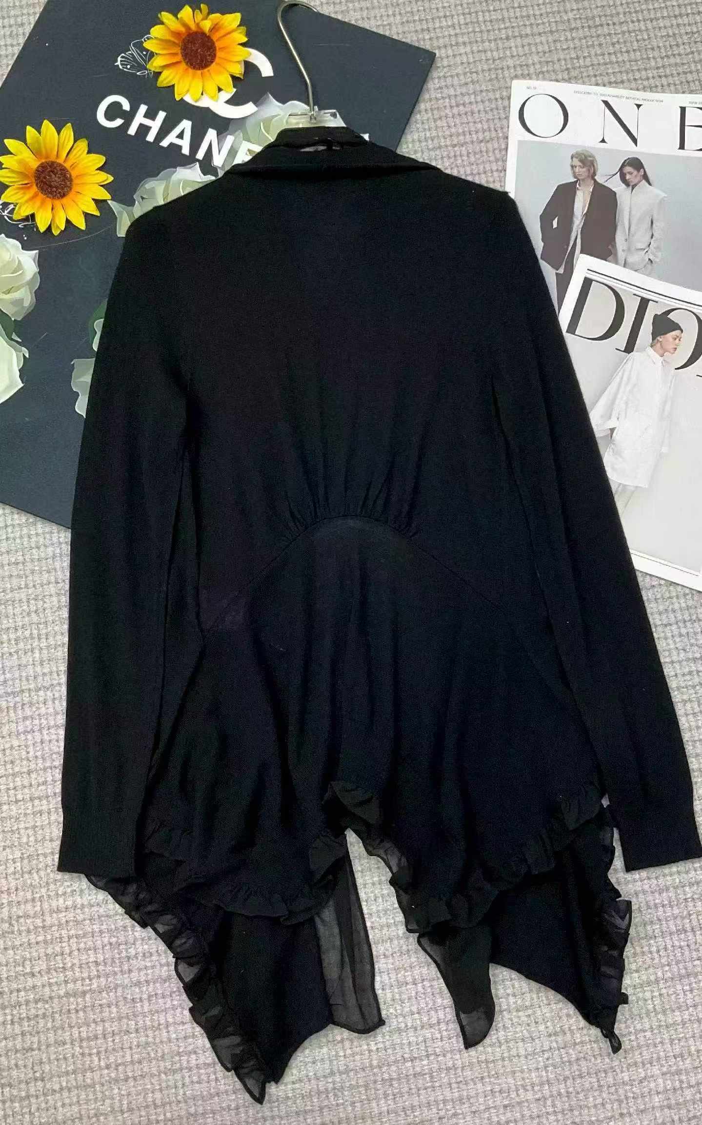 秋冬新款宽松慵懒风黑色显瘦拼接羊毛衫开衫外套，独立包装带吊牌
