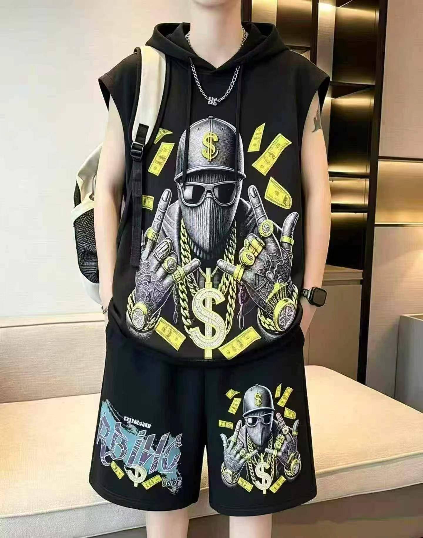 美式潮牌爆款砍袖套装，四个码版型偏大n多颜色工厂做货长期供应