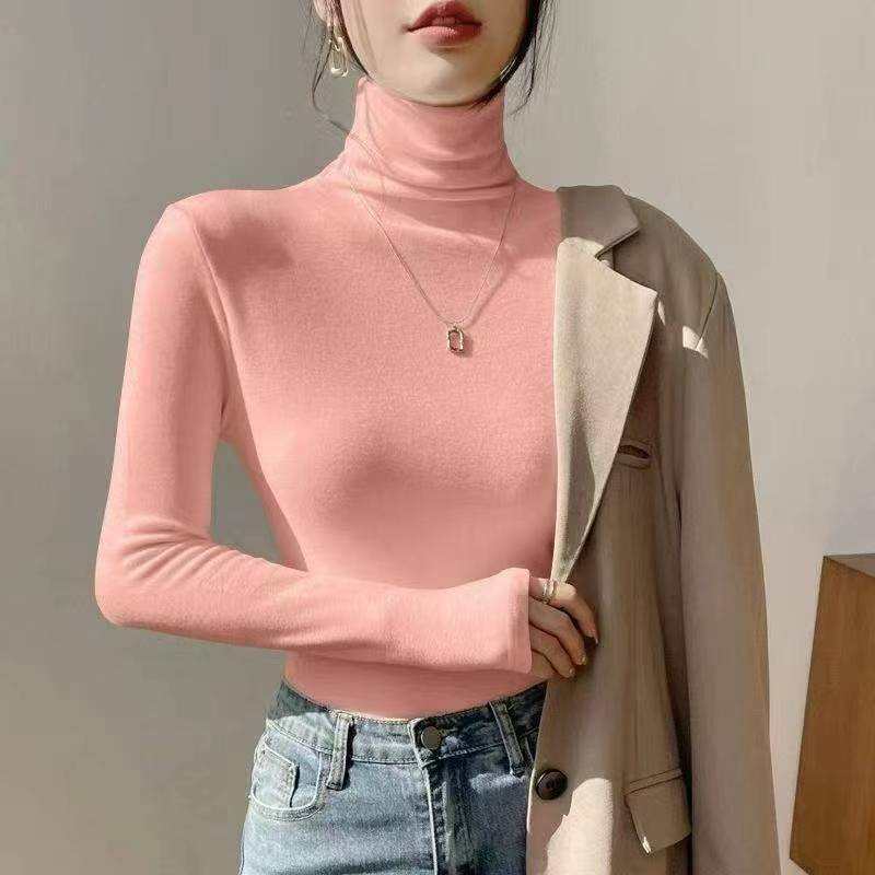 双面德绒高领保暖打底衫上衣秋冬季修身内搭长袖t恤女，码数sm
