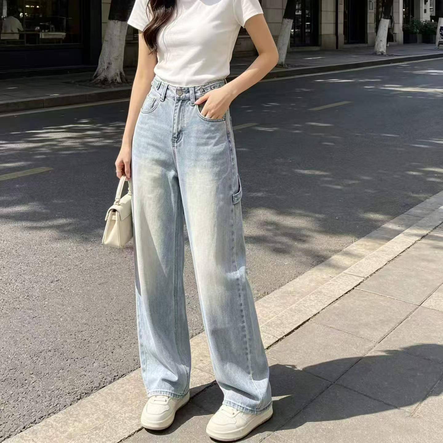 高级感浅蓝色牛仔裤女秋季新款高腰显瘦老爹裤119件，全清11