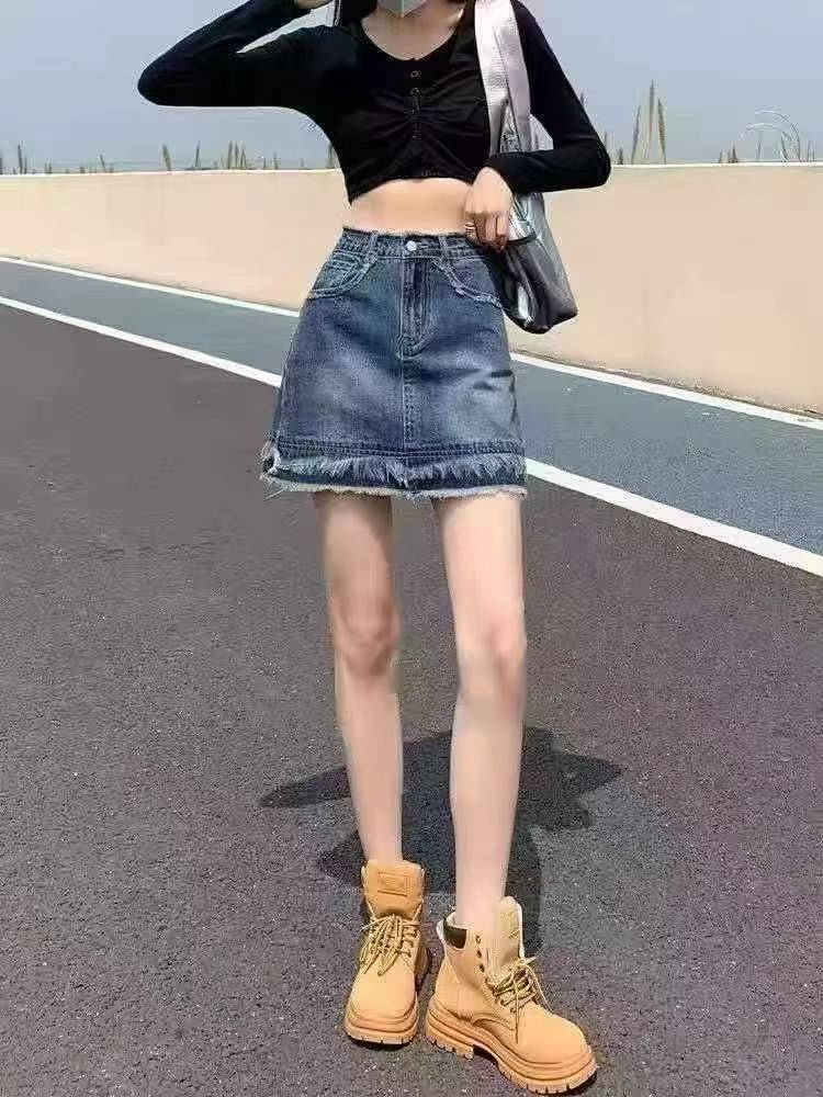 牛仔半身裙女夏季美式复古高腰超短裙a字包臀裙子80条全清12