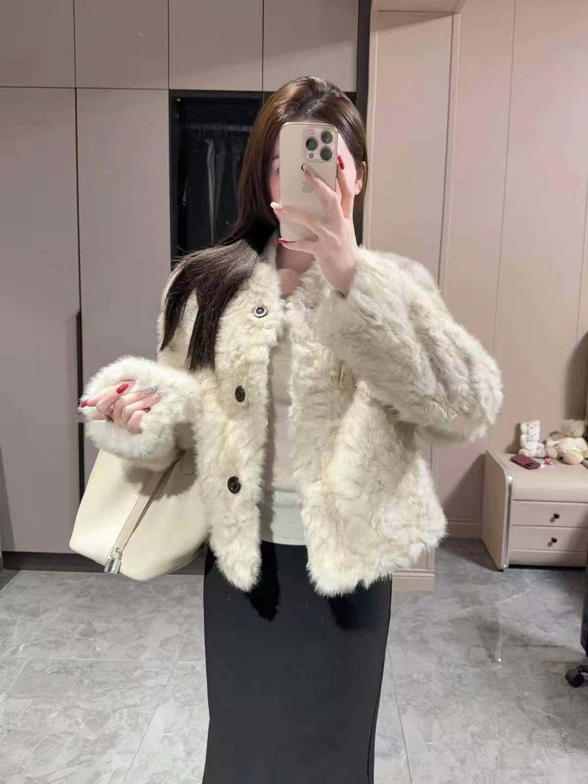 45元清，2026秋冬皮毛一体环保羊羔毛外套女短款花狐皮草毛