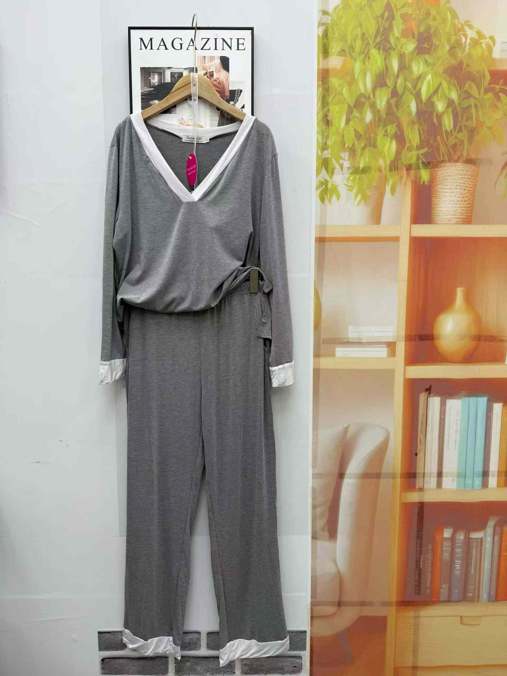 清6.8，外贸睡衣套装女莫代尔v领长袖长裤家居服可外穿，数量