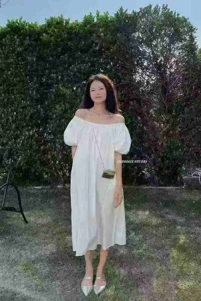 🍭300件左右天猫在售冷淡风白色仙女裙子茶歇裙一字领露肩性