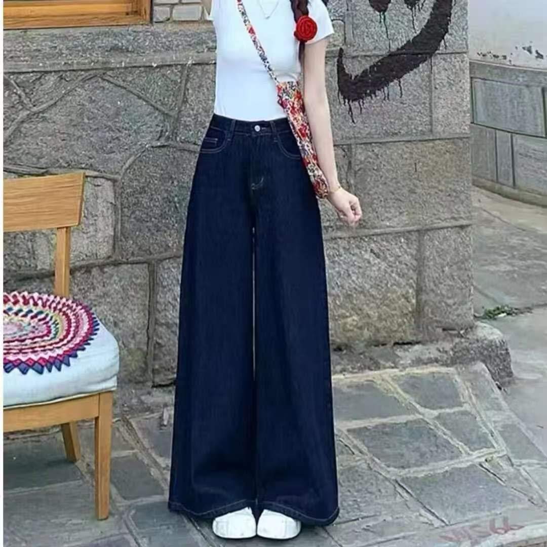 500件美式复古阔腿高腰深蓝牛仔裤，急需处理。